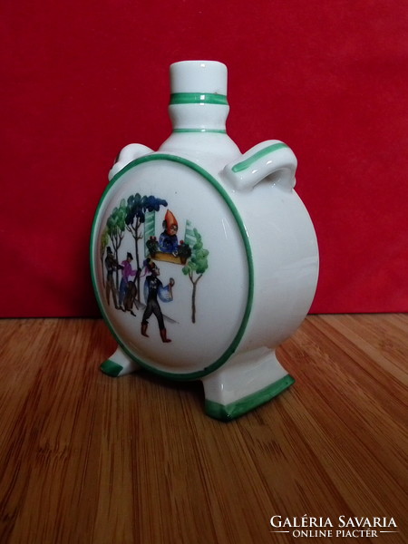 Small porcelain water bottle, brandy butykos 9cm high, zsolnay - serenade motif