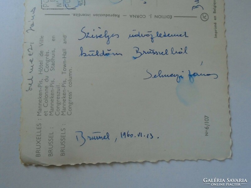 H36.16 Sheet sent by violinist János Selmeczi to Mihály Karnagy Tóth - Brussels 1960