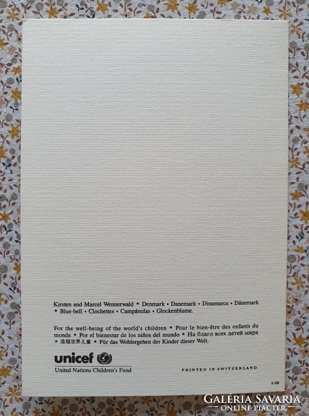 Unicef képeslap üdvözlőlap üdvözlőkártya postatiszta harangvirág