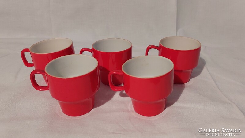 5 db piros Hollóházi porcelán kávéscsésze pótlásra