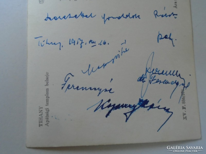 H41.12  Radványi László (k. min. bizt.)  részére posttázva- Balatonfenyves Tihany 1957 sok aláírás