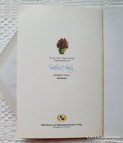 Képeslap borítékkal üdvözlőlap üdvözlőkártya levelezőlap postatiszta Robert Holy orgona virág