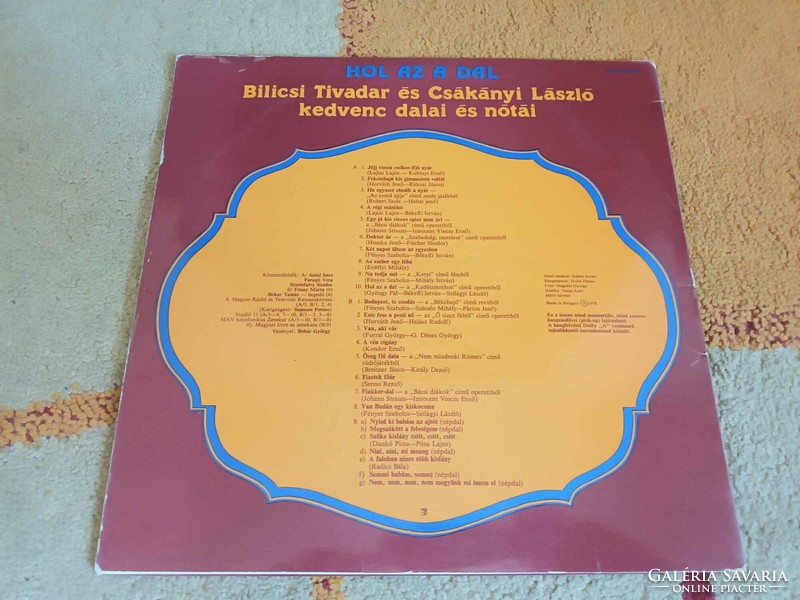 Bilics - Csákányi: Hol az a dal retró bakelit lemez SLPX 16605