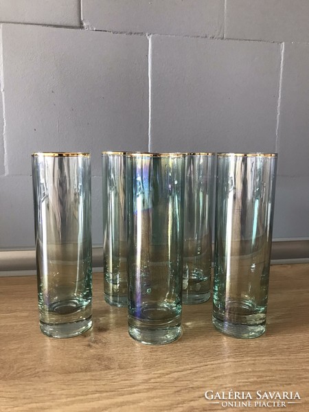 5 green iridescent glass glasses