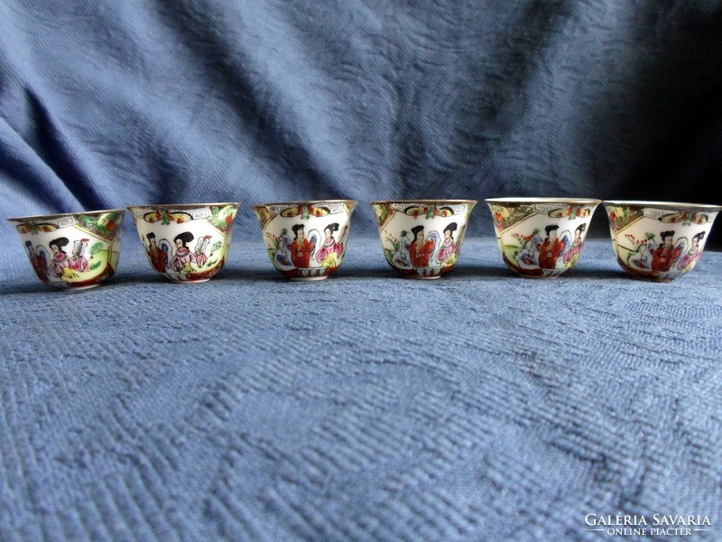 Ornate, painted Asian weaver, brandy, 6 pieces together