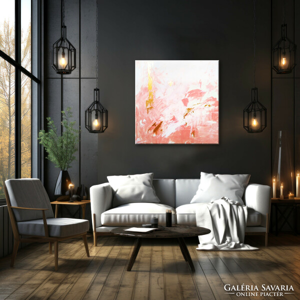 Red edit - pink gold passion n51 modern abstract 80x80 cm