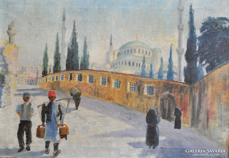 Unknown painter: Istanbul street scene, 1900 k.