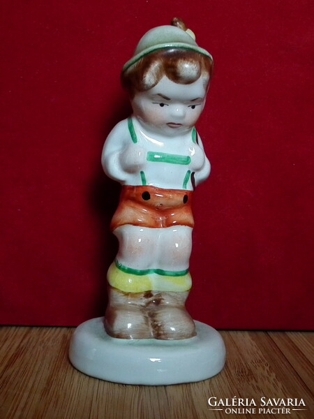 Hungarian, hand-painted porcelain boy with a rifle - total height: 11.5 cm