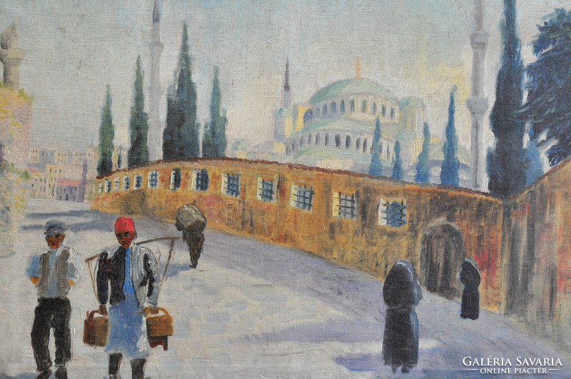 Unknown painter: Istanbul street scene, 1900 k.