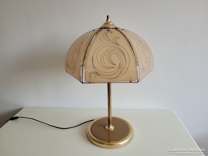 Old retro large-sized 63 cm high gold-colored glass table lamp