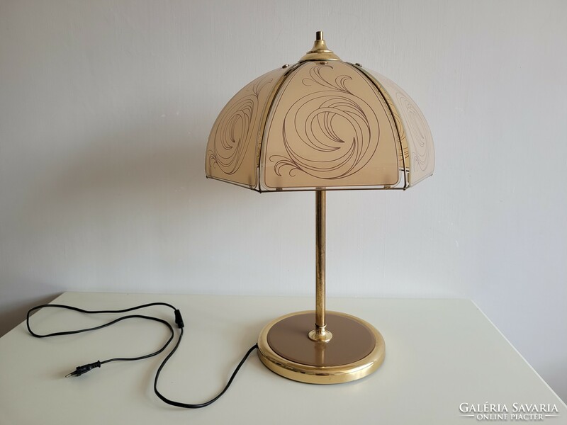 Old retro large-sized 63 cm high gold-colored glass table lamp