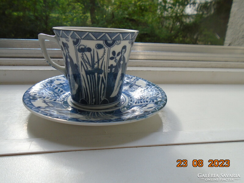 Kangxi long elisa pattern blue and white Chinese cup with coaster marked imperial blue