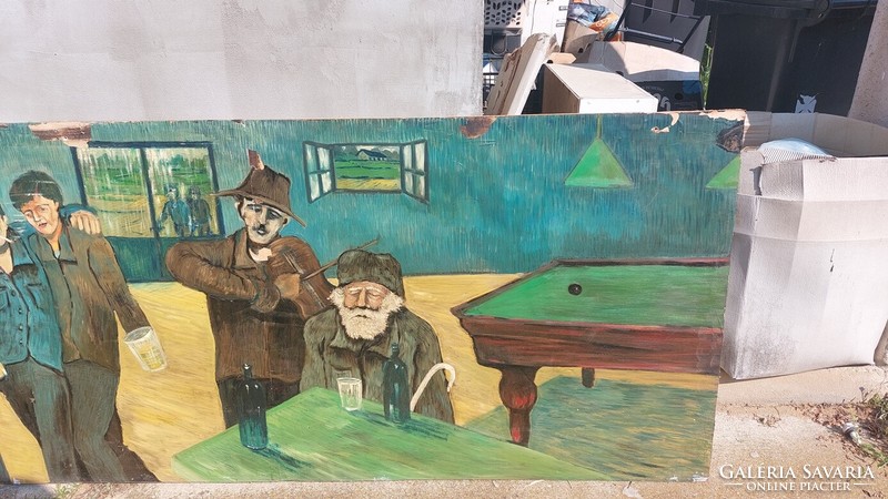 (K) huge painting of pub life from the 70s