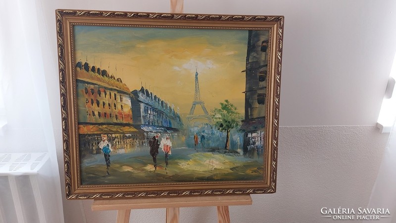 (K) beautiful Parisian street scene painting with frame 58x67 cm