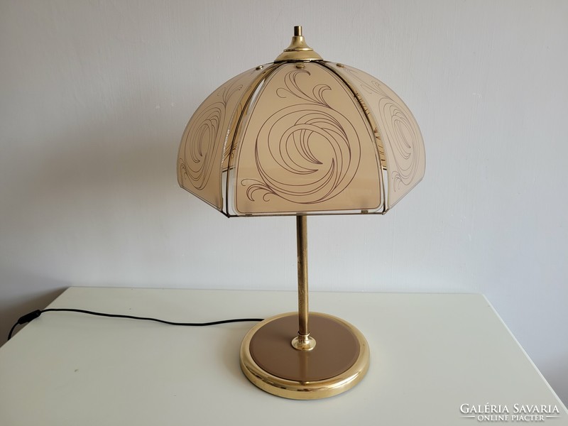 Old retro large-sized 63 cm high gold-colored glass table lamp