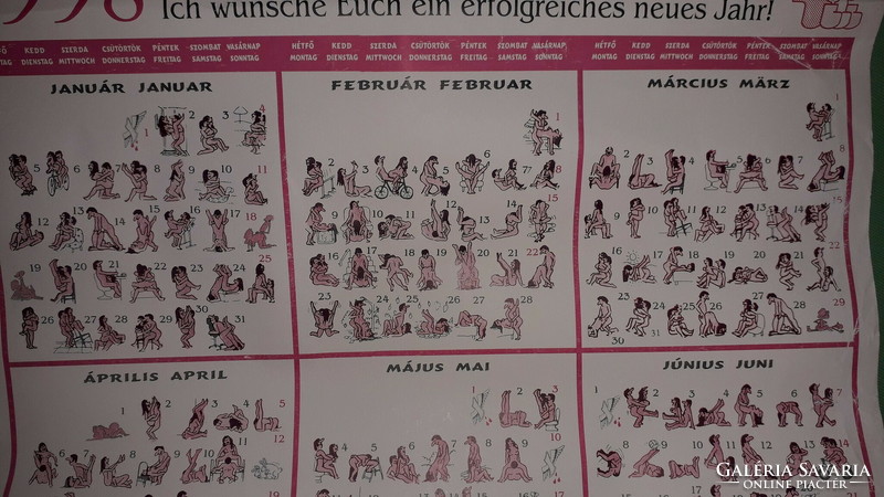 Régi 1998 "Egész évben szerelem " erotikus humoros plakát naptár 48 x 34 cm a képek szerint