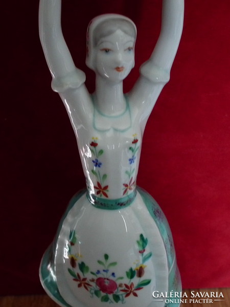 Hollóháza porcelain - woman lifting a pillow, in folk costume 29cm