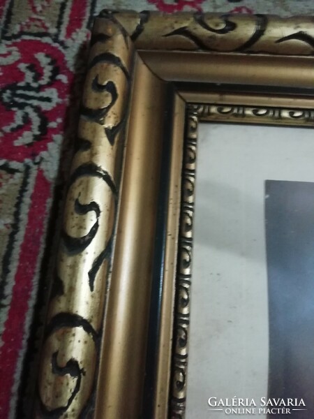 Antique wooden frame with glass gilded 44 cm x 36 cm