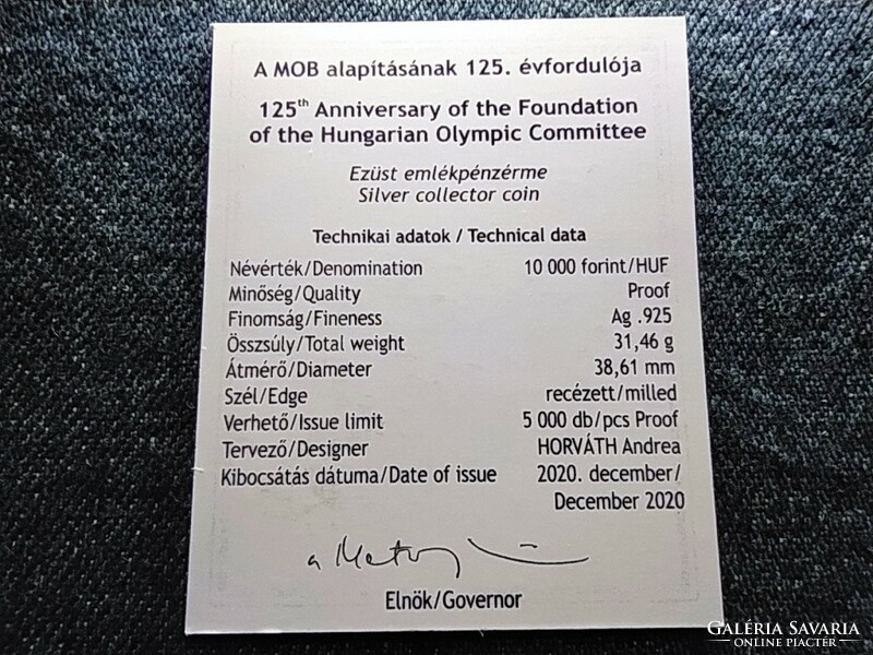 125 Years of the Hungarian Olympic Committee .925 Silver HUF 10,000 2020 bp pp (id63971)