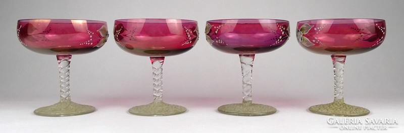 1N976 beautiful old hand-painted stemmed champagne glasses 4 pieces