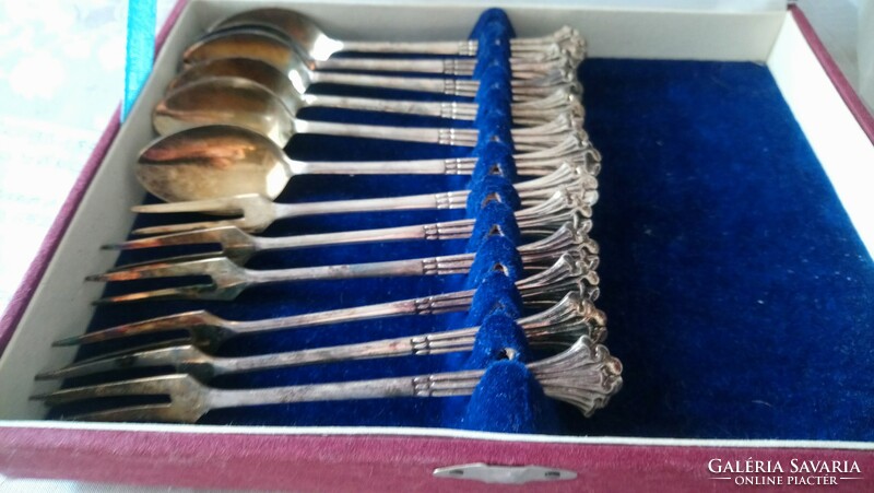 Antique silver-plated Russian Art Nouveau cake set in its original box, metal-marked rarity!