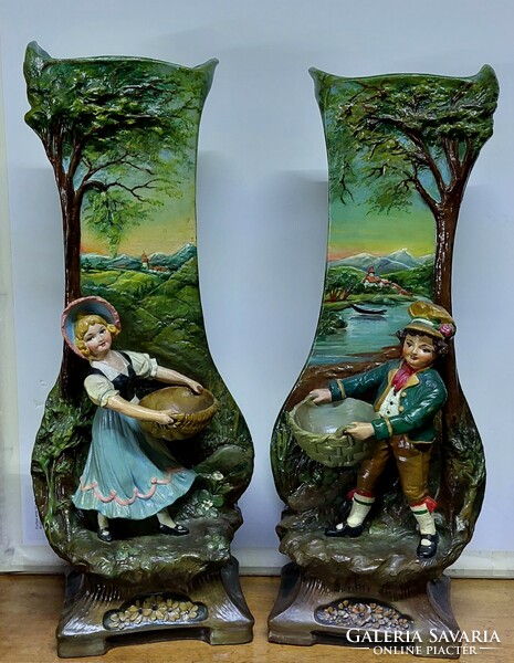 Johann Maresch August Otto korai figurális kerámia váza pár XIX. század, egyedi darab