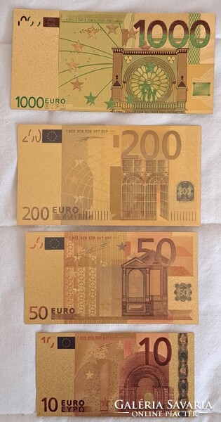 24 Carat gold-plated euro row with 100 euro banknote, replica