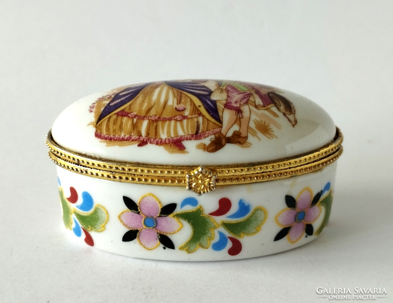 Beautiful old hinged porcelain jewelry holder with a scene