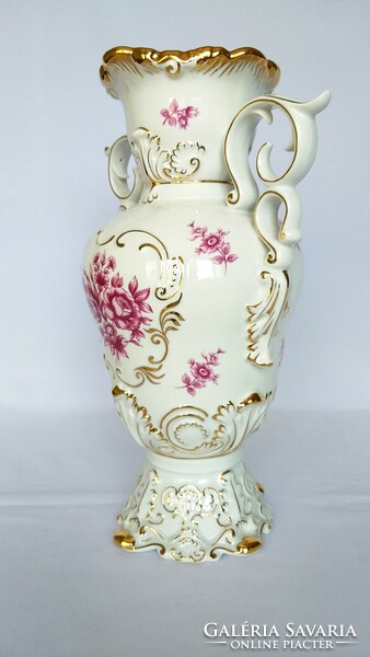 Hollóháza giant 36cm large baroque pink flower vase. Flawless!