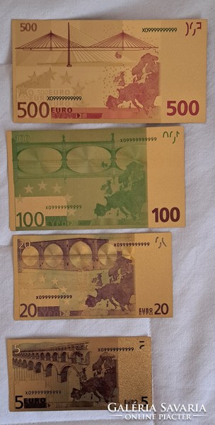 24 karátos aranyozott Euró sor 100 eurós bankjeggyel, replika