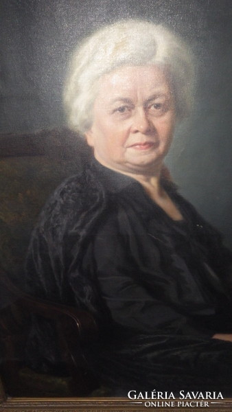 Jelzett nagyméretű olaj-vászon női portré festmény