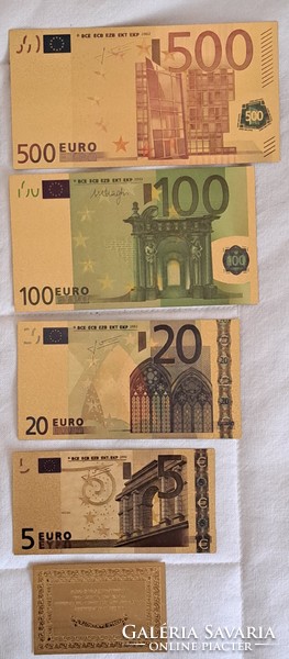 24 Carat gold-plated euro row with 100 euro banknote, replica