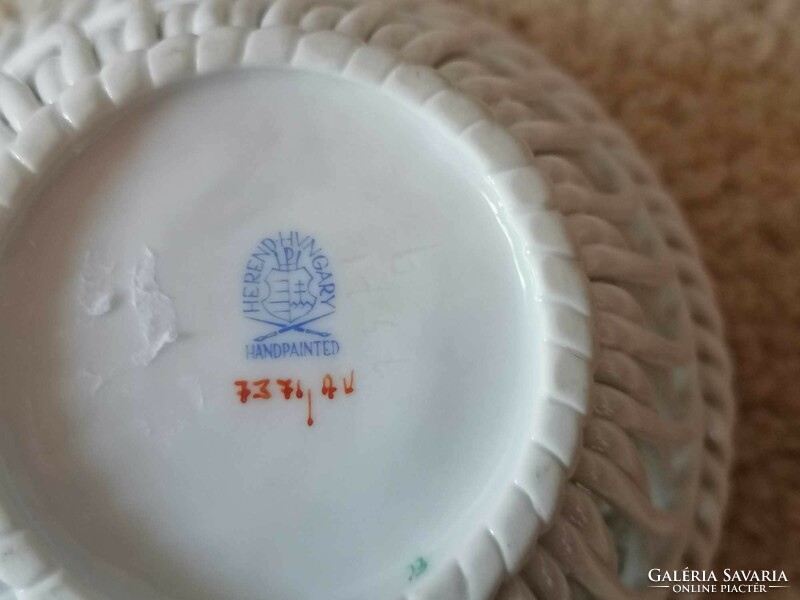 Herendi porcelán Apponyi Vert mintás fonott kosárka