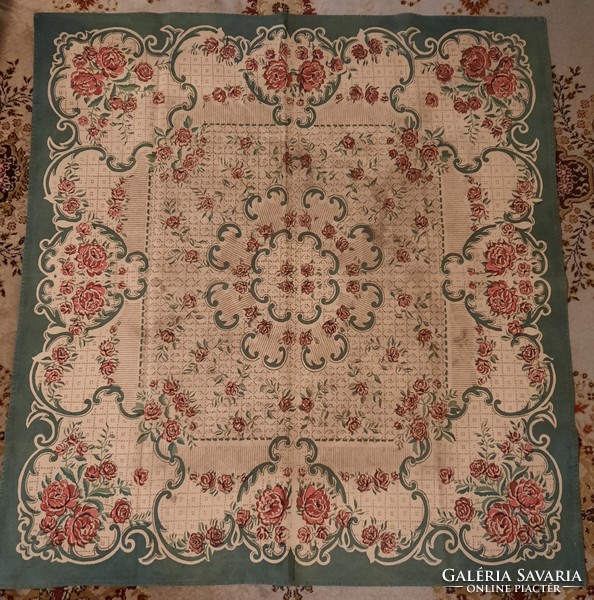 Antique painted linen tablecloth
