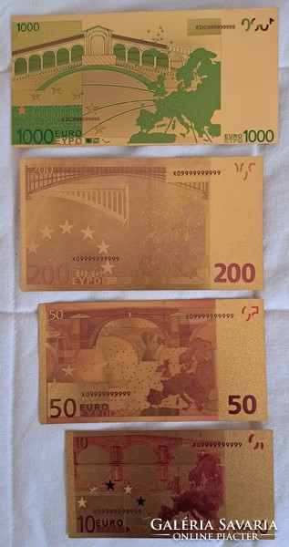 24 Carat gold-plated euro row with 100 euro banknote, replica