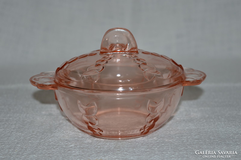 Rózsaszín üveg cukor tartó - bonbonier   ( DBZ 0086 )
