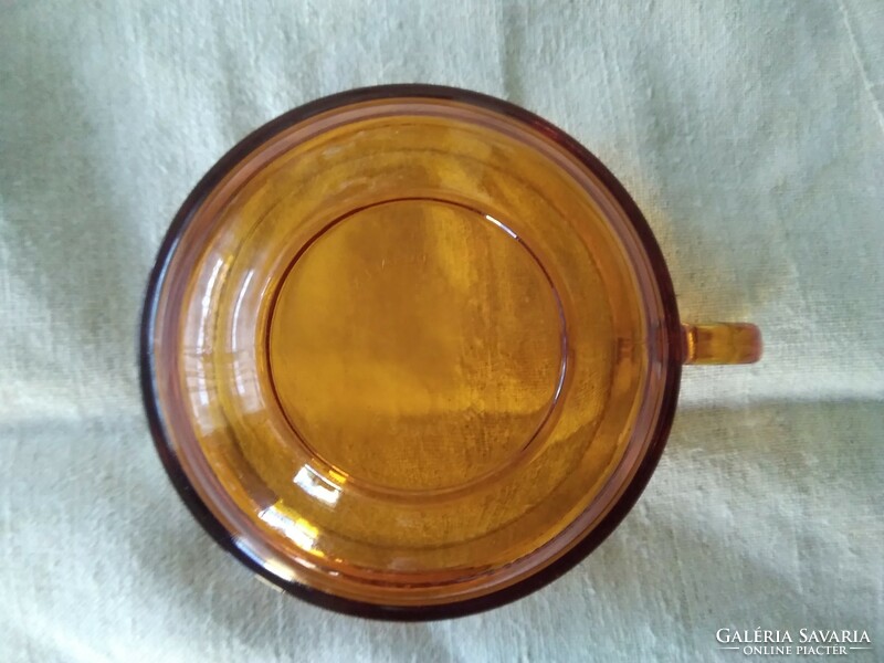 Glass tea set - amber color / cup + plate