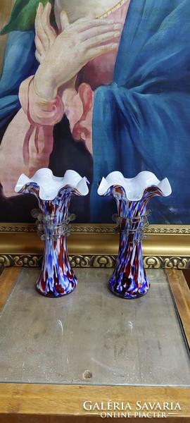Pair of Murano glass, ruffled rim vase, flawless