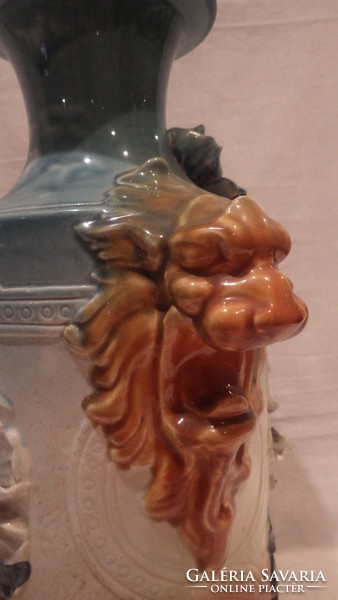 Old marked majolica vase with gargoyle ears 50 cm