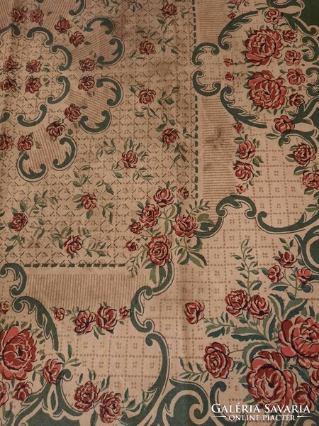 Antique painted linen tablecloth