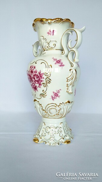 Hollóháza giant 36cm large baroque pink flower vase. Flawless!