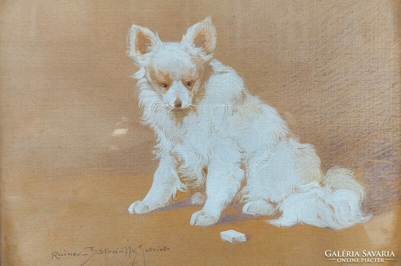 Rainerné Istvánffy Gabriella kutya állatábrázolás festmény (1875-1964)