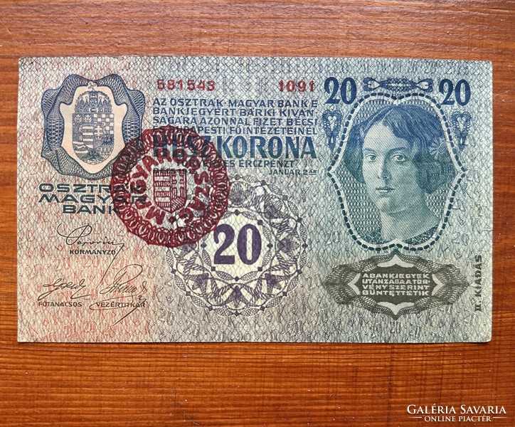 20 Korona 1913 with Hungarian overprint