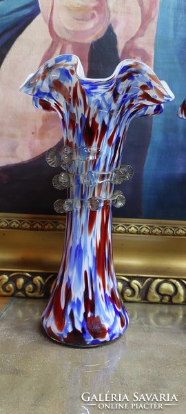 Muránói üveg , fodros peremű váza pár, hibátlan