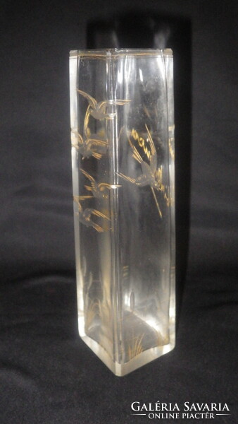 Antik üveg váza különlegesség madarakkal aranyozva , felirattal , hibátlan