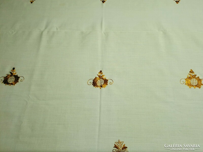 Old large tablecloth embroidered with shiny gold thread 210 x 120 cm men's embroidery