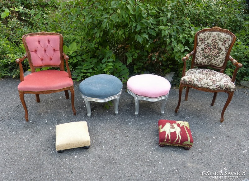 Neobaroque chair, seat, footstool.