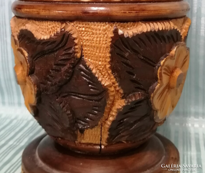 Carved wooden vase, handmade, 28 cm, for dry flowers
