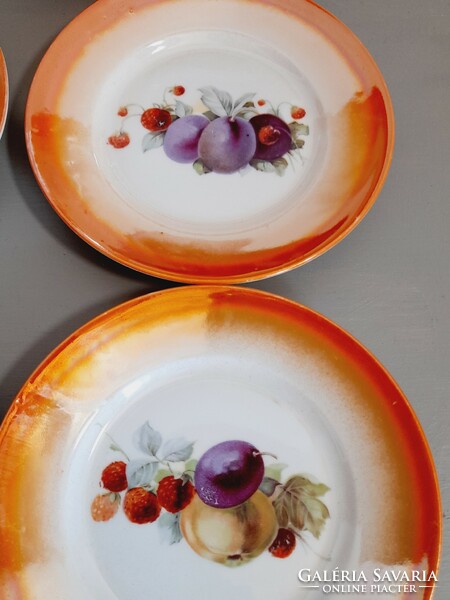 Zsolnay luster-glazed fruit pattern cake plates, 6 pcs