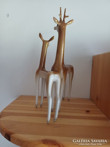 A rare art deco roe deer pair from Raven House porcelain figure